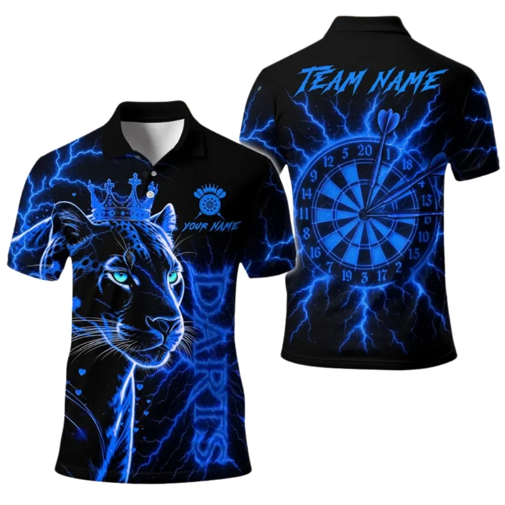 Custom Leopard King Darts Polo Shirt For Men Black Gold, Custom Leopard Dart Team Shirts DE0099