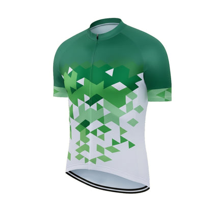 Green White Geometric Short Sleeve Cycling Jersey For Mens, Men's Cycling Jersey CZ0035