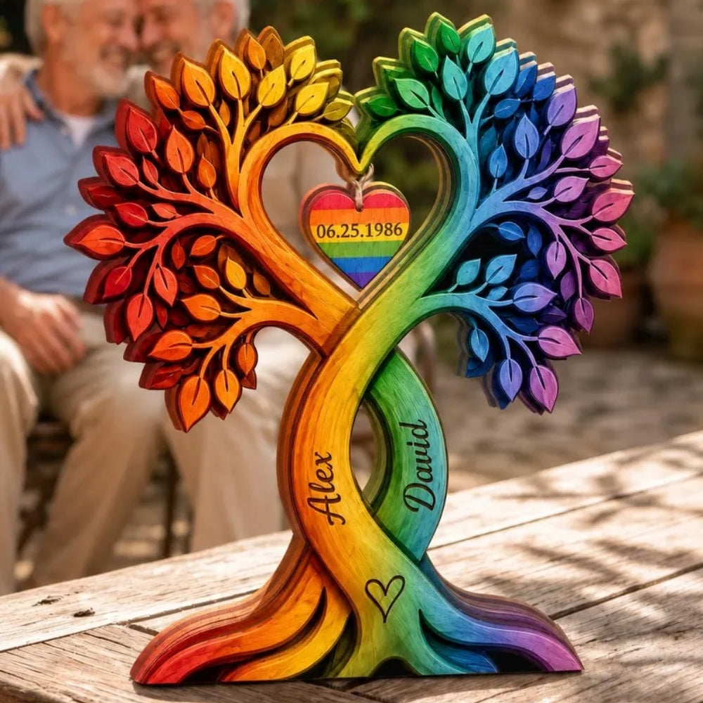Custom LGBT Tree Couple Wooden Plaque, Custom LGBT Wedding Keepsake Wooden Block WD0775