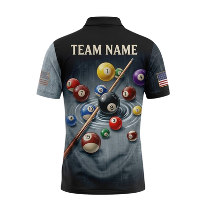 Custom Team Black And Grey Billiard Polo Shirts For Men, Custom Team Billiard Shirts BIZ0336