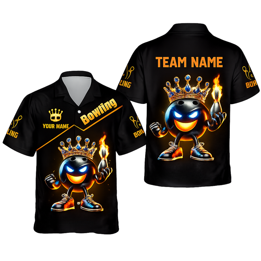 Flaming King Ball Custom Bowling Hawaiian Shirt For Men, Custom Team Flame Bowling Shirts BZ0443