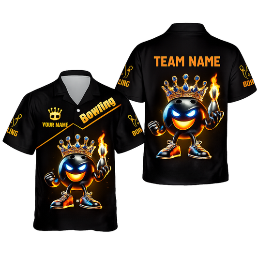 Flaming King Ball Custom Bowling Hawaiian Shirt For Men, Custom Team Flame Bowling Shirts BZ0443