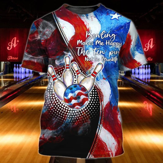 3D Vintage Bowling Shirt For Men Women, Bowling Makes Me Happy T Shirt, Bowling Team Shirt, Gift For Bowling Players TO1075