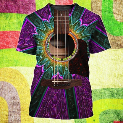 Hippie Sunflower Guitar 3D Tshirt, Hippie Shirts, Gift For Hippie, Hippie Gift, Hippie Old Woman Never Die TO0696
