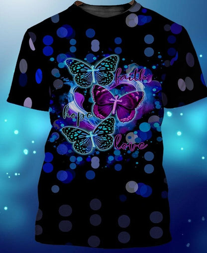 Faith Hope Love 3D Full Print Shirt, Colorful Faith Hope Love Butterfly Tshirt, Humming Bird Shirt TO0686