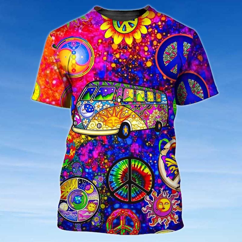 Hippie Sunflower Guitar 3D Tshirt, Hippie Shirts, Gift For Hippie, Hippie Gift, Hippie Old Woman Never Die TO0696