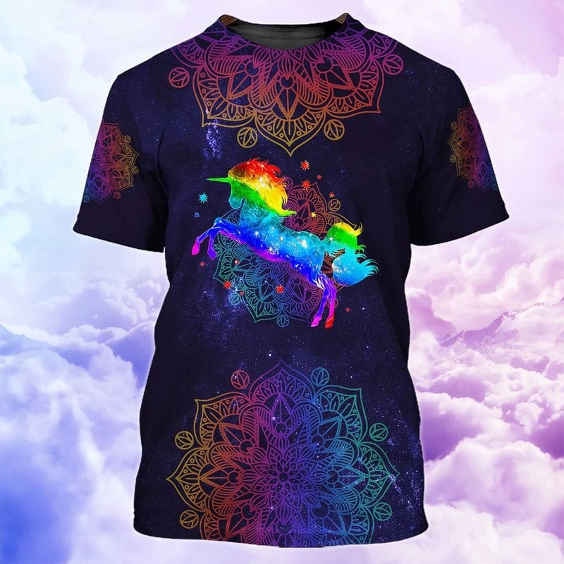 Mandala Unicorn 3D All Over Printed Shirt, Hippie Mandala Pattern Shirt TO1011