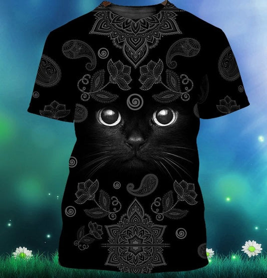 3D All Over Print Mitru Mandala Black Cat Shirt, Black Cat Shirts TO1010