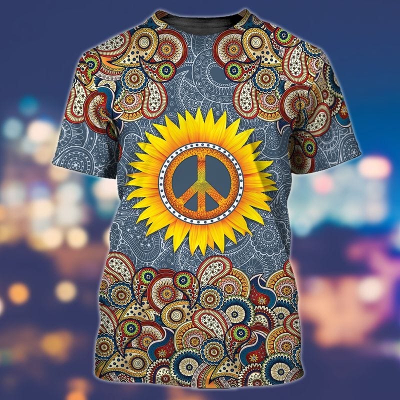 3D All Over Print Peace Hippie Shirts, Sunflower Hippie Peace Tshirt, Hipster Shirts, Vintage Hippie Shirt TO0700
