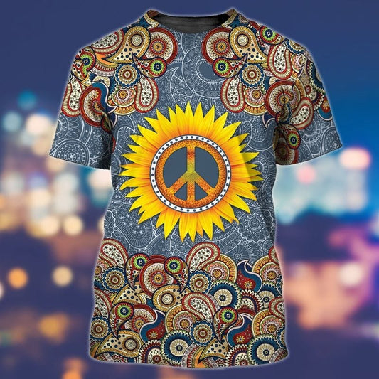3D All Over Print Peace Hippie Shirts, Sunflower Hippie Peace Tshirt, Hipster Shirts, Vintage Hippie Shirt TO0700