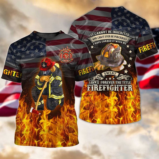 3D All Over Printed US Firefighter TShirt, Smoke Fire and Flag Pattern, Firefighter Uniform Shirt TO3277