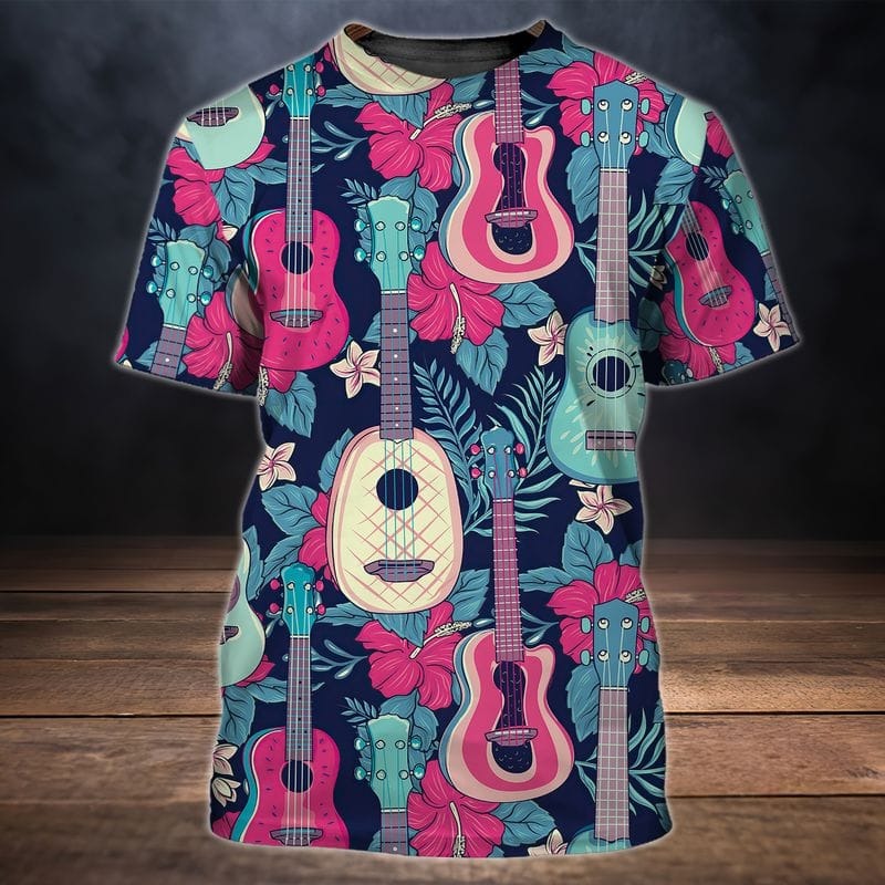 3D Full Printed Guitar Shirts, Unisex Guitarist T Shirt Floral Pattern Guitar Shirt TO0802
