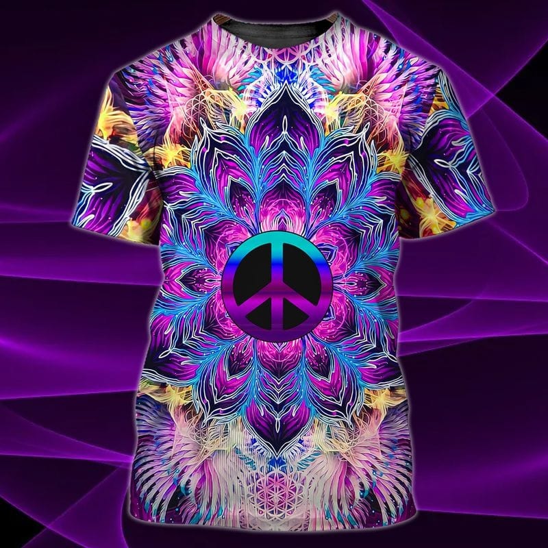 3D All Over Print Peace Hippie Shirts, Sunflower Hippie Peace Tshirt, Hipster Shirts, Vintage Hippie Shirt TO0700