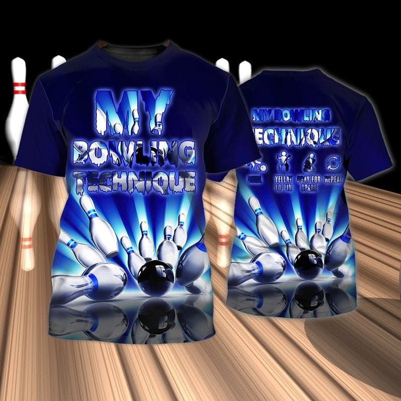 3D All Over Print Bowling Game T Shirt, Blue Shirt For Bowling Players TO1064