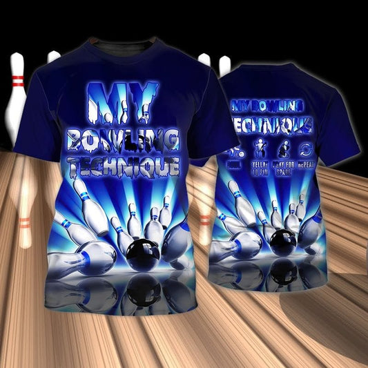 3D All Over Print Bowling Game T Shirt, Blue Shirt For Bowling Players TO1064