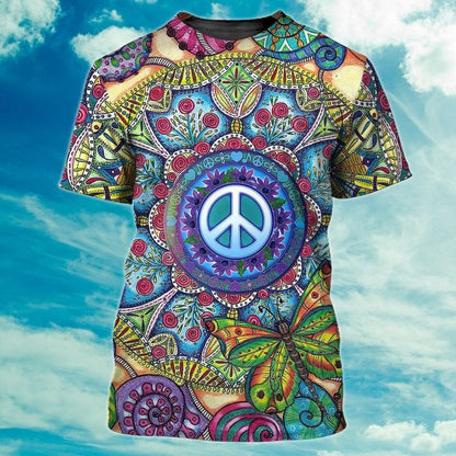 3D All Over Print Peace Hippie Shirts, Sunflower Hippie Peace Tshirt, Hipster Shirts, Vintage Hippie Shirt TO0700