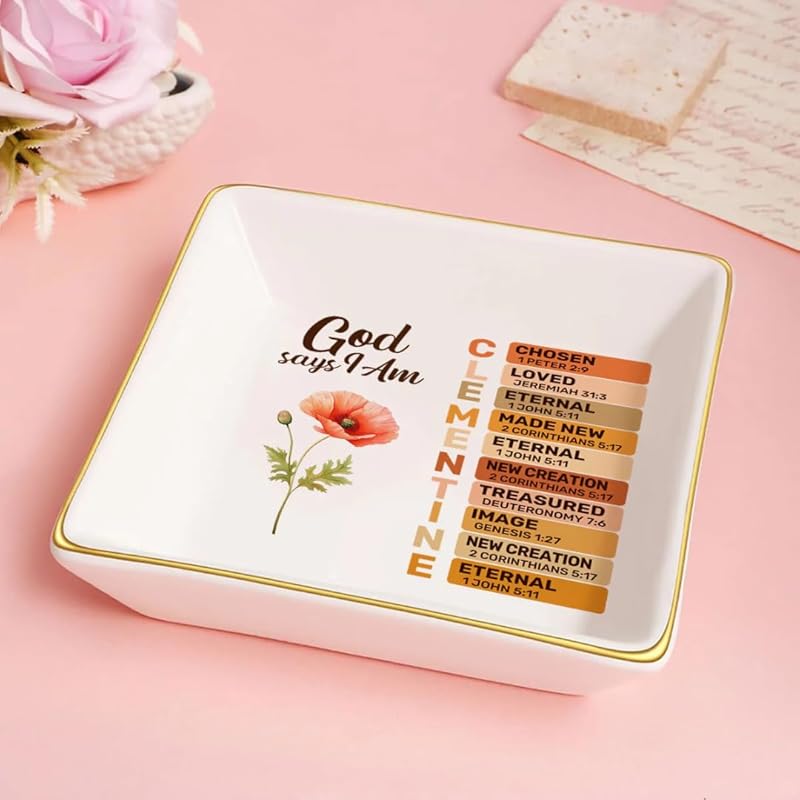 God Says I Am Personalized Jewelry Dish For Women, Personalized Christian Jewelry Dish TD0004