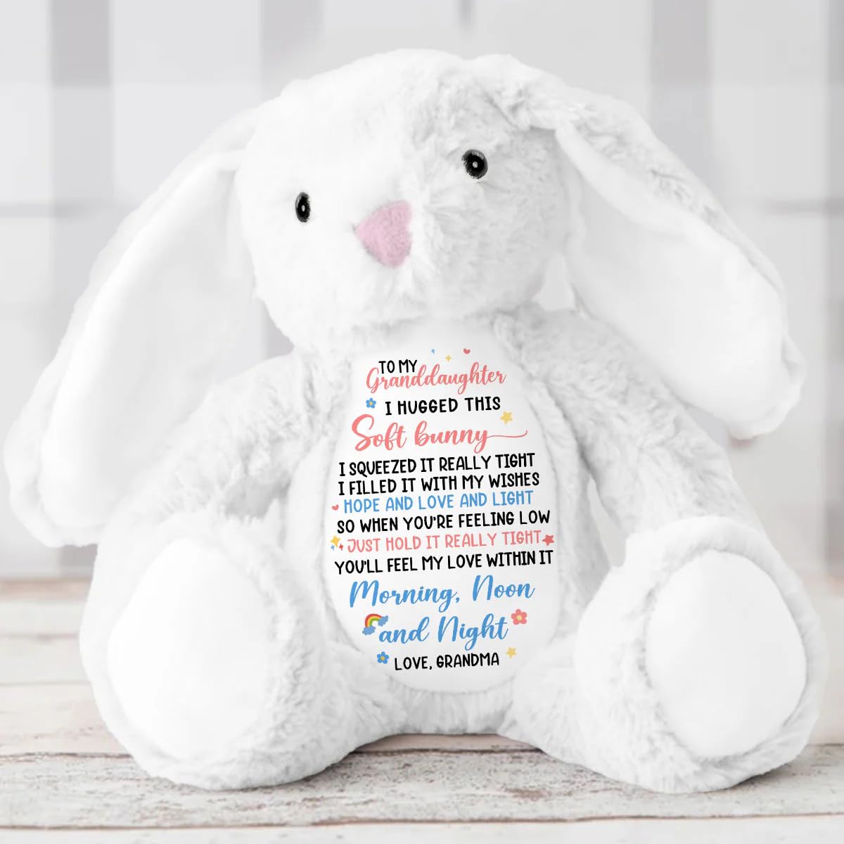 You'll Feel My Love Within It Morning Noon And Night Personalized Stuffed Bunny, Personalized To My Granddaughter I Hugged This Soft Bunny, Custom Stuffed Bunny For Kids Grandkids TD0019