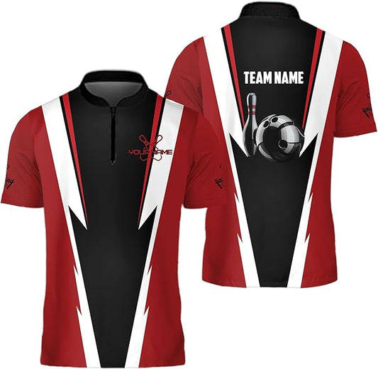 Custom Team Red And Black Bowling Jersey Shirt For Men, Custom Bowling  Shirts BZ0239
