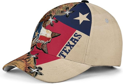 Personalized Texas Baseball Caps For Men and Women, Custom Texas Flag Cap CP0003