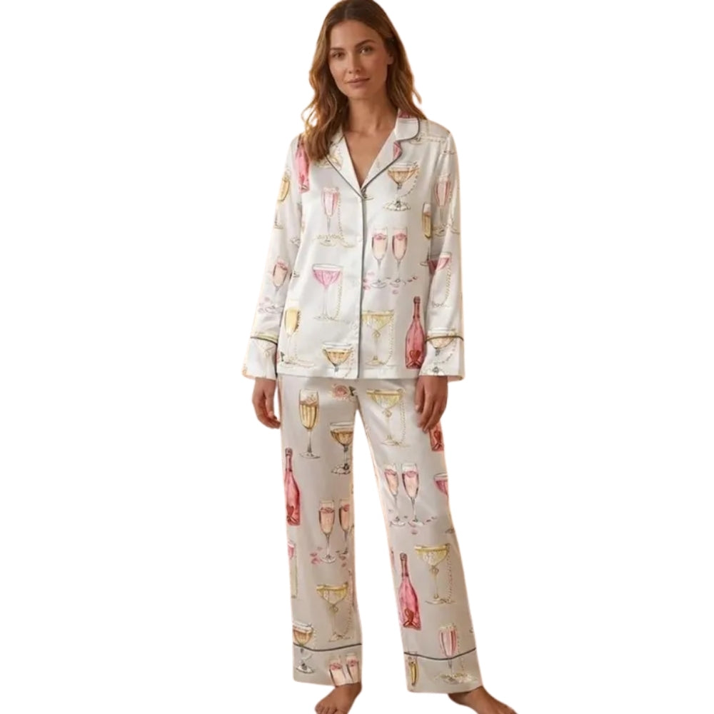 Pearl And Prosecco Short Pajama Set For Bridal Shower, Champagne PJs For Bridal Party WD0185