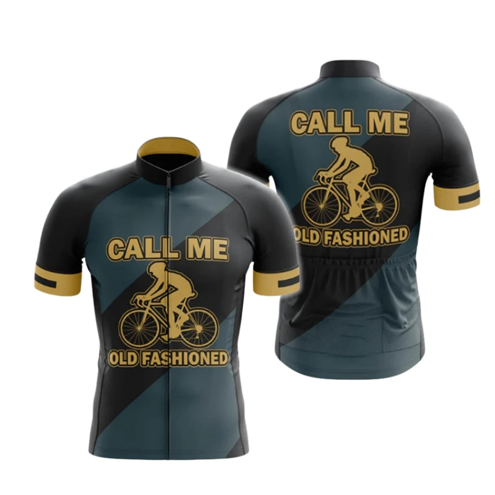 Call Me Old Fashioned Men's Short Sleeve Cycling Jersey, Navy And Gold Funny Cycling Jersey For Men CG0748