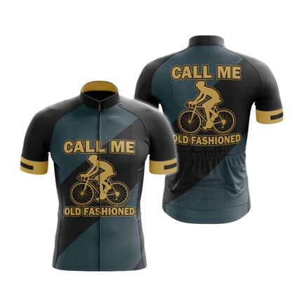 Call Me Old Fashioned Men's Short Sleeve Cycling Jersey, Navy And Gold Funny Cycling Jersey For Men CG0748