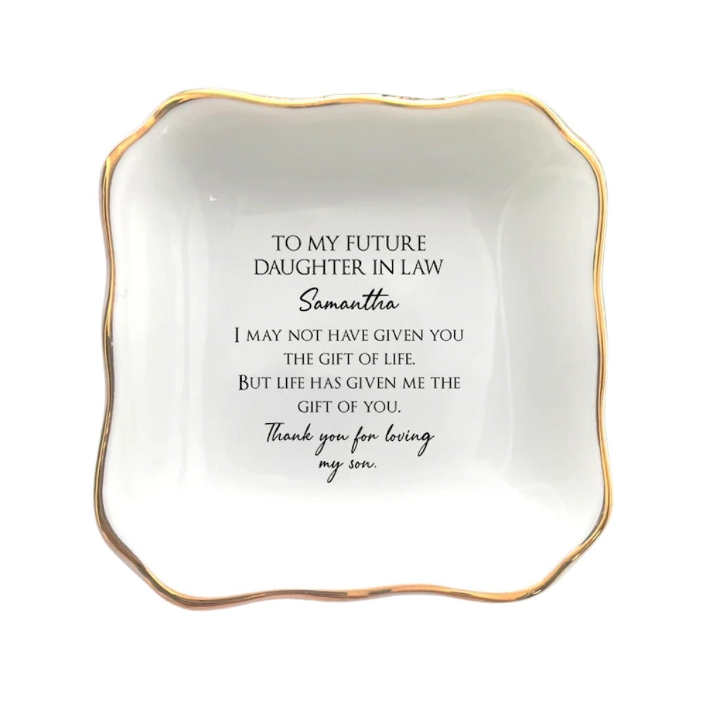 Personalized Future Daughter In Law Ring Dish, Custom Wedding Bridal Shower Jewelry Dish From Mother In Law WD0086