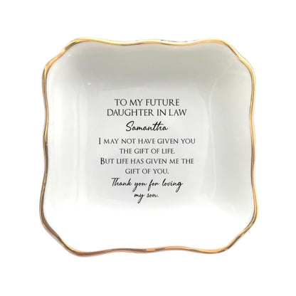 Personalized Future Daughter In Law Ring Dish, Custom Wedding Bridal Shower Jewelry Dish From Mother In Law WD0086