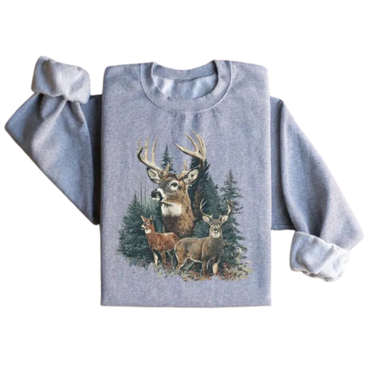 Retro Fall Buck And Doe Deer Sweatshirt, Deer Sweatshirt 2D0716