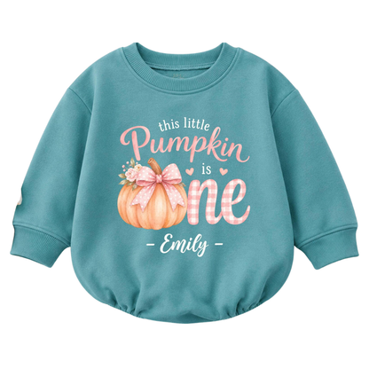 This Little Pumpkin Is One Custom Name Baby Romper Sweatshirt, Custom First Birthday Thanksgiving Baby Sweater BB0849