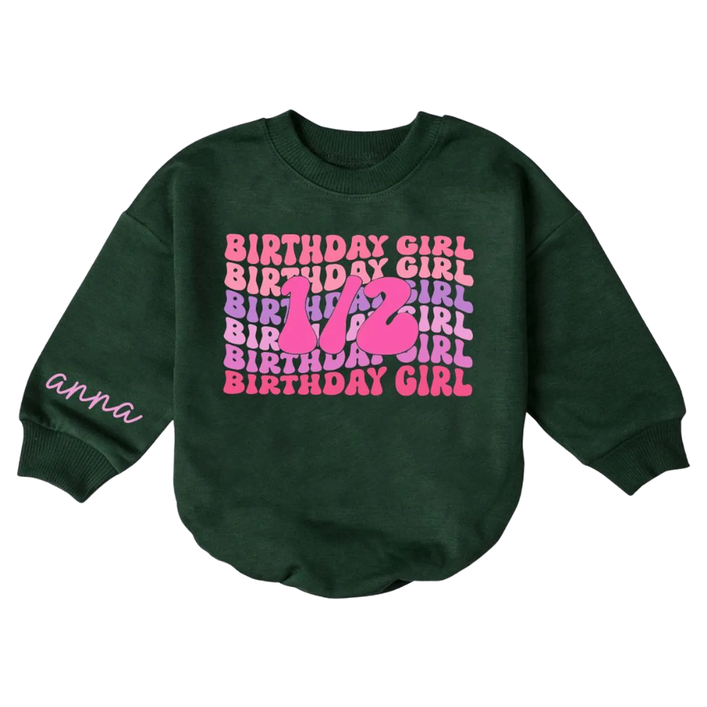 1/2 Birthday Girl Custom Name Romper Sweatshirt, Custom Half Birthday Romper Sweatshirt BB0117
