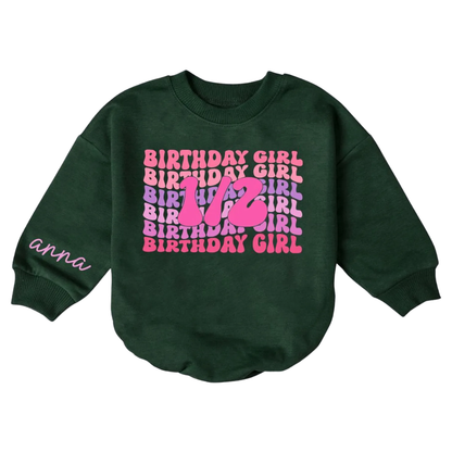 1/2 Birthday Girl Custom Name Romper Sweatshirt, Custom Half Birthday Romper Sweatshirt BB0117