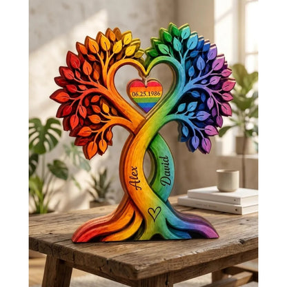 Custom LGBT Tree Couple Wooden Plaque, Custom LGBT Wedding Keepsake Wooden Block WD0775
