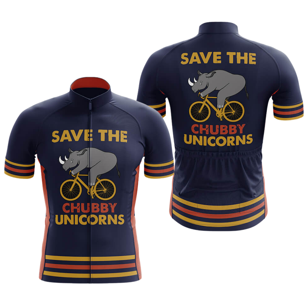 Save The Chubby Unicorns Mens Cycling Short Sleeve Jersey, Funny Rhino Cycling Jersey CG0860