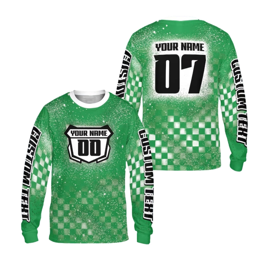 Custom Checkered Purple Motocross Long Sleeve Jersey For Men, Custom Checkered Racing Dirt Bike Shirts ME0030