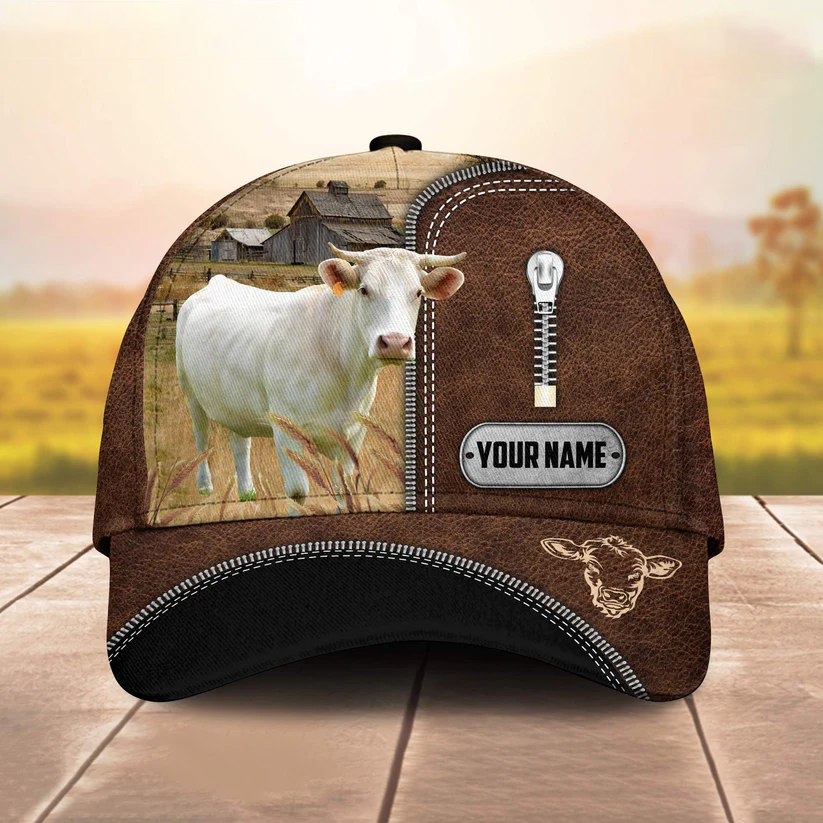 Charolais Leather Zip Pattern Customized Name Cap CA0158