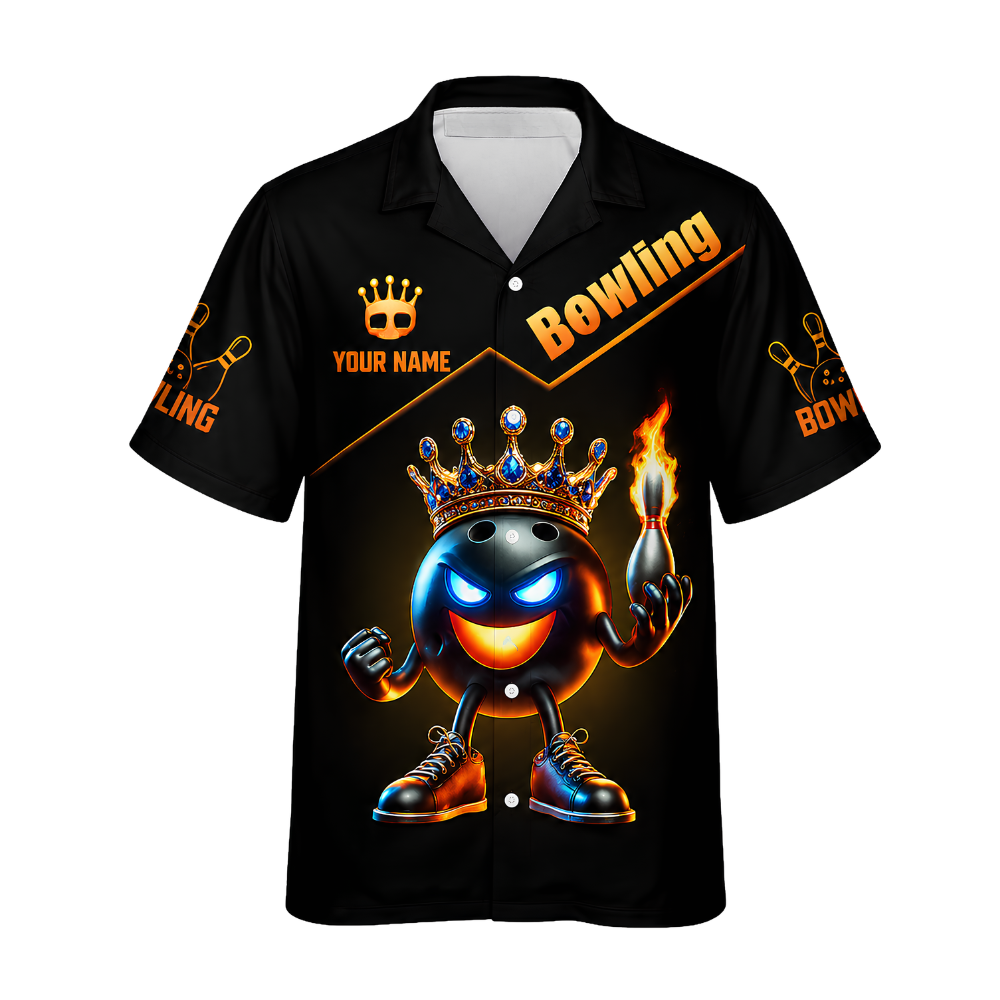 Flaming King Ball Custom Bowling Hawaiian Shirt For Men, Custom Team Flame Bowling Shirts BZ0443