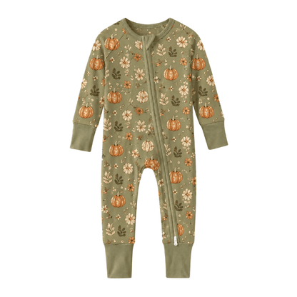 Pumpkin Floral Boho Baby Convertible Zippy Romper, Pumpkin Baby Romper Convertible BB0979