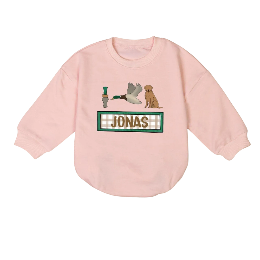 Personalized Mallard Duck Hunting Baby Romper Sweatshirt, Custom Name Hunting Baby Romper Sweatshirt BB0216