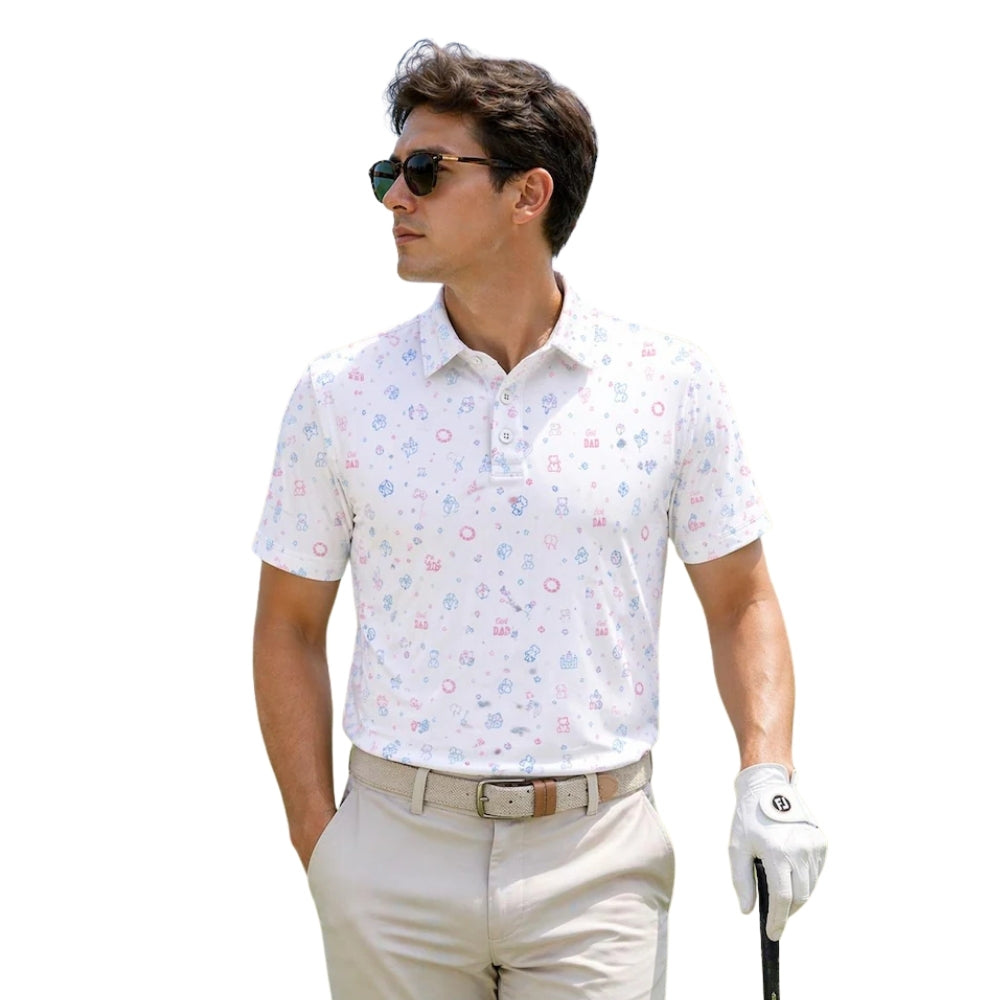 Girl Dad Blue Pink Icon Golf Polo Shirts For Men, Fathers Day Golf Shirts GE0392