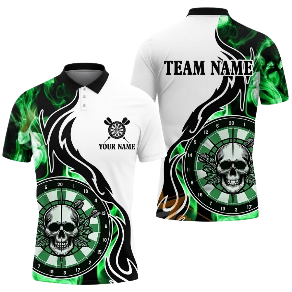 Custom Skull Flame Darts Polo Shirt Men, Custom Skull Dart Team Shirt DZ0137