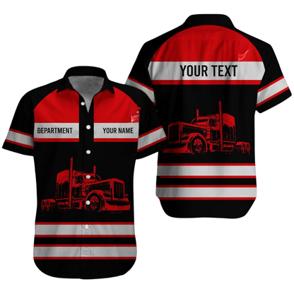 Personalized Semi Truck Hawaiian Shirt With Department, Custom Trucker Work Uniforms HE0682