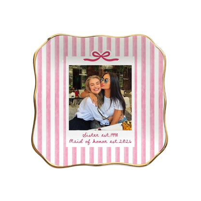 Custom Photo Bridesmaid Striped Jewelry Dish, Custom Photo Ring Dish For Bridesmaid WD0276