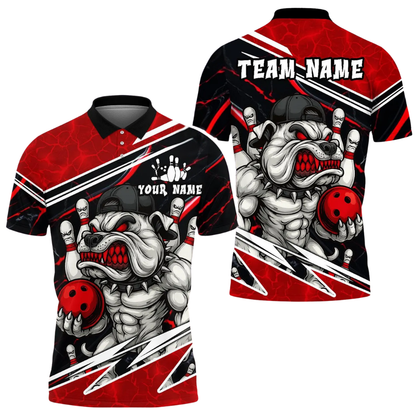 Custom Dog Angry Bowling Polo Shirt For Men, Custom Dog Team Bowling Shirt BE0218