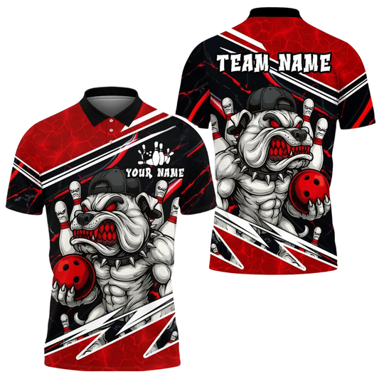 Custom Dog Angry Bowling Polo Shirt For Men, Custom Dog Team Bowling Shirt BE0218