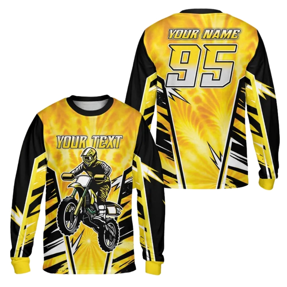 Custom Rider Motocross Long Sleeve Men's Jersey Yellow, Custom Racing Dirt Bike Shirts ME0054
