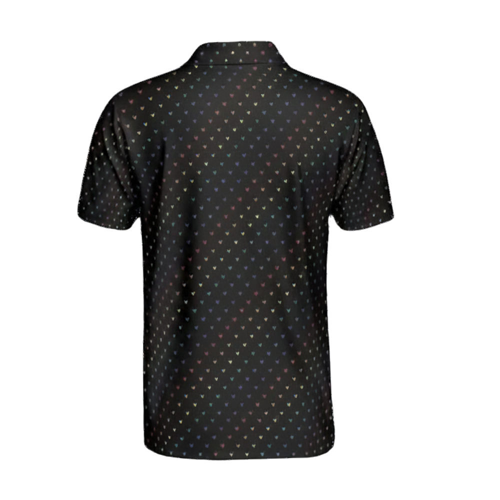 Men's Rainbow Heart Golf Polo Shirt, LGBTQ+ Golf Shirts For Pride Month GE0493