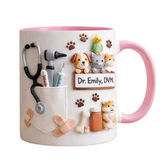 Personalized Veterinarian Coffee Mug With Name, Custom 3D Printed Vet Mugs ET0116