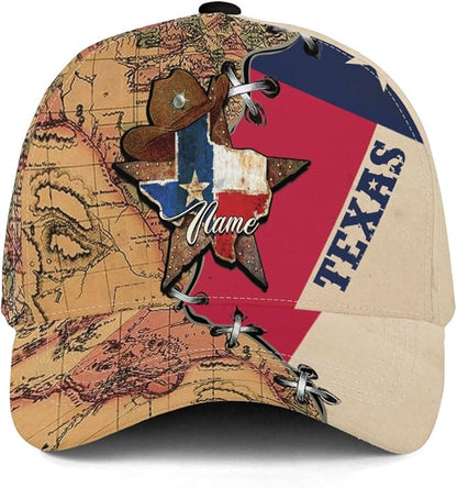 Personalized Texas Baseball Caps For Men and Women, Custom Texas Flag Cap CP0003